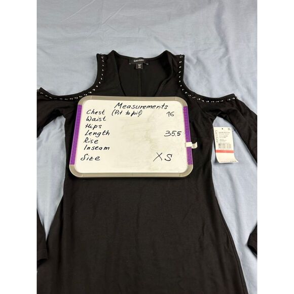 NWT Karen Kane Women's La Vie En Rosa Studded Dress XS Black Cold Shoulder - Picture 4 of 6
